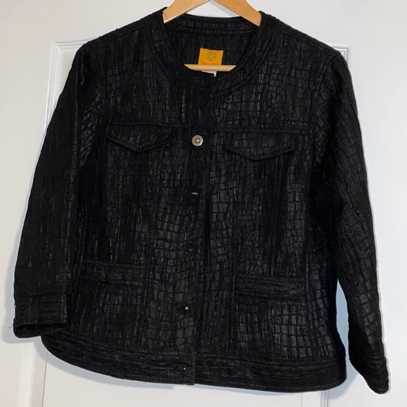 Gorgeous Ruby Rd short black textured 3/4 sleeve jacket (10) EUC! - Picture 2 of 16